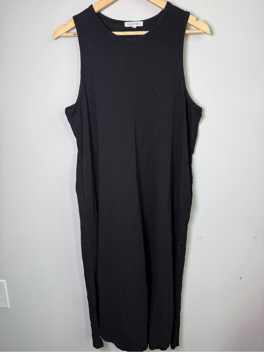 Mododoc Slub Knit Tank Dress Black Sleeveless Side Pockets Sz M